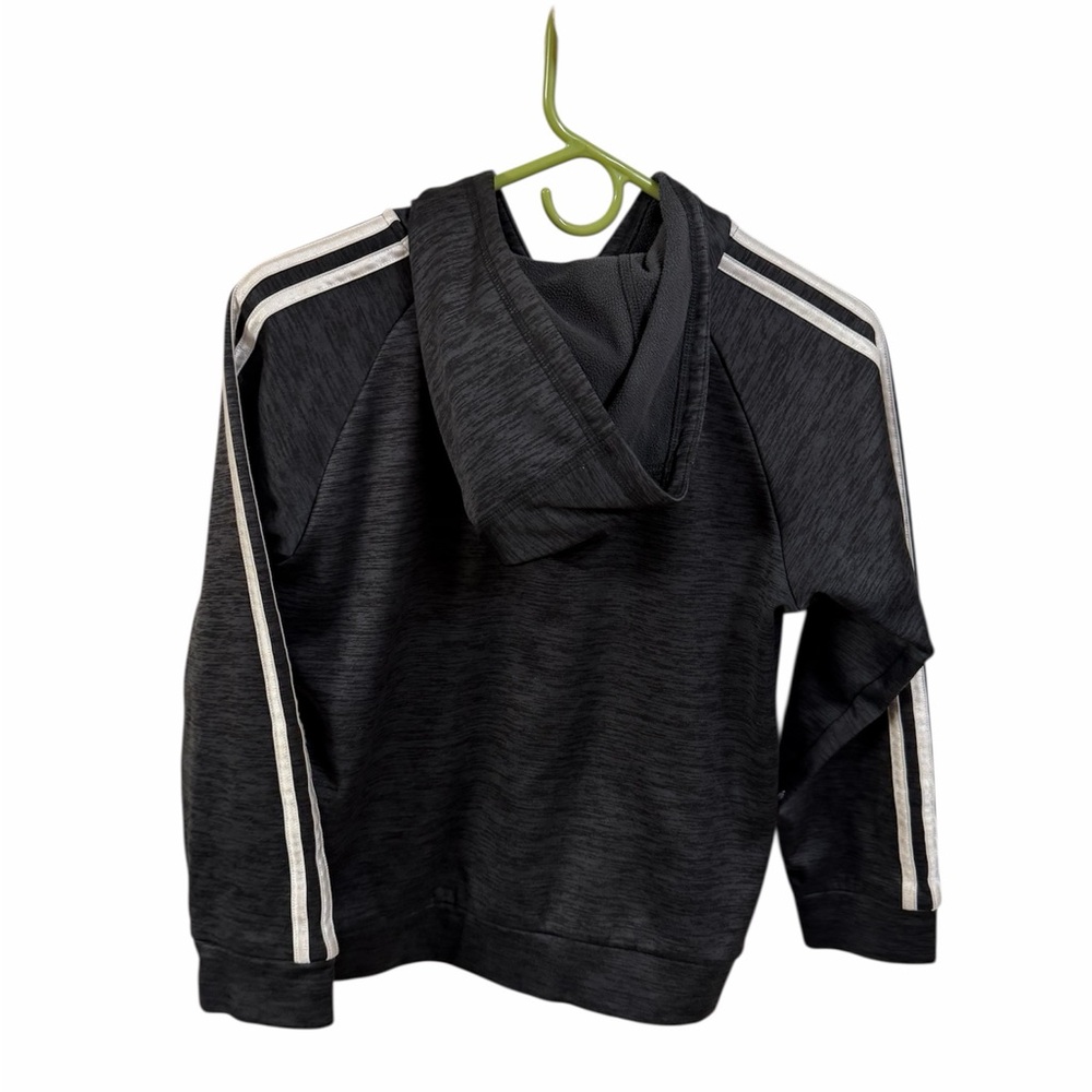 Adidas Kids Charcoal Hoodie with White Stripes - Picture 2 of 3